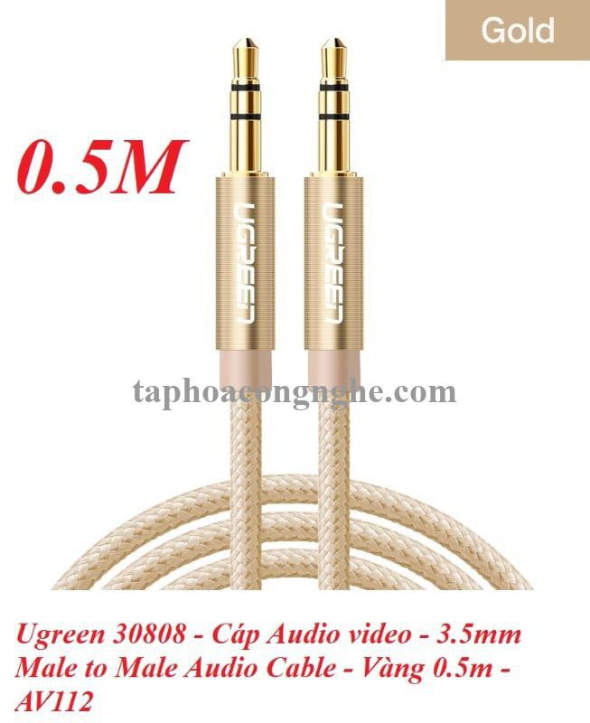 Ugreen 30808 0.5M màu Vàng Cáp âm thanh 2 đầu 3.5mm dương AV112 30030808